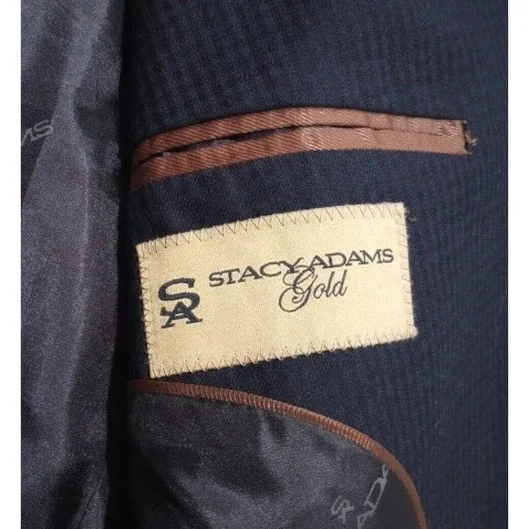 *FALL/WINTER* Stacy Adams Gold Men's Size 40R Dark Blue Plaid Pattern Blazer